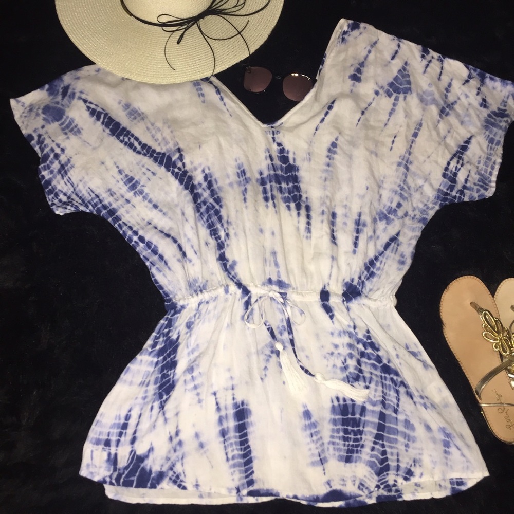 EnCréme tie dye over the shoulder boho beach dress